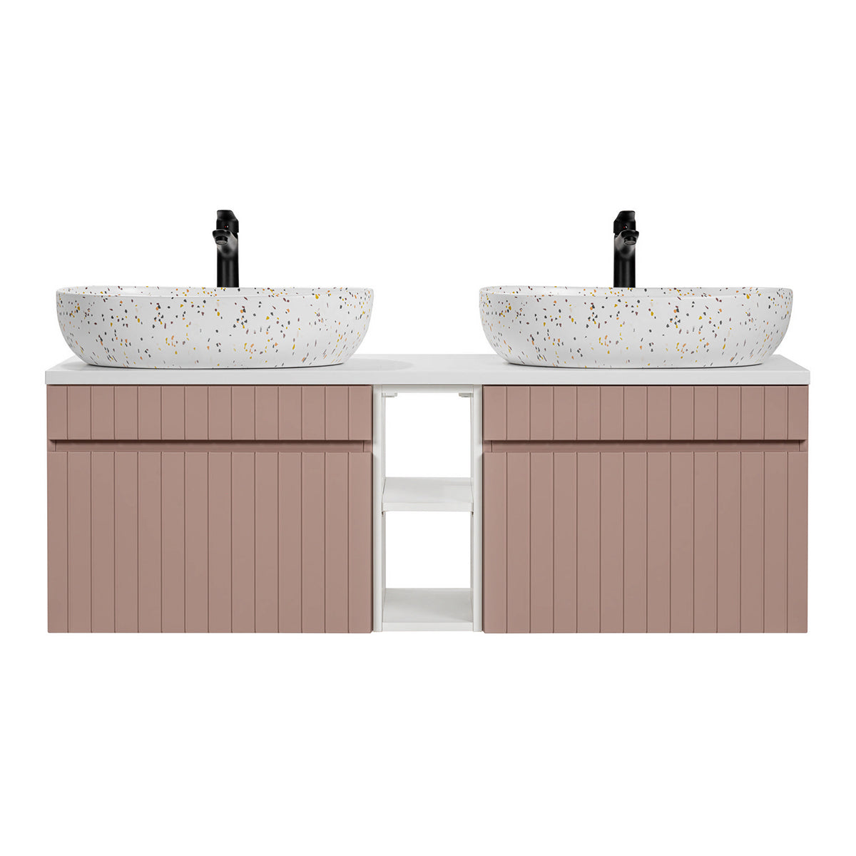 Meuble double vasque 140cm 2 niches Zelie Rose et Blanc - vue 3