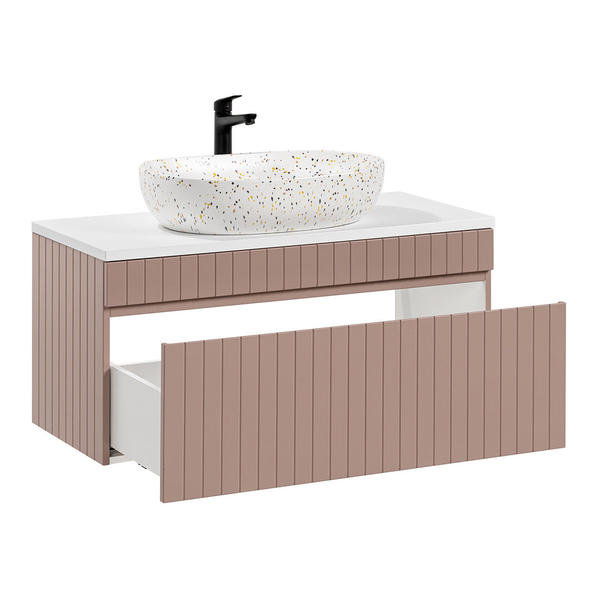 Ensemble meuble simple vasque 100cm et colonne Zelie Rose et Blanc - vue 3