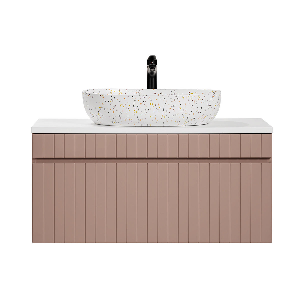 Meuble simple vasque 100cm Zelie Rose et Blanc - vue 3