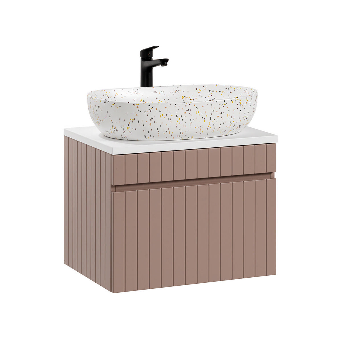 Meuble simple vasque 60cm Zelie Rose et Blanc