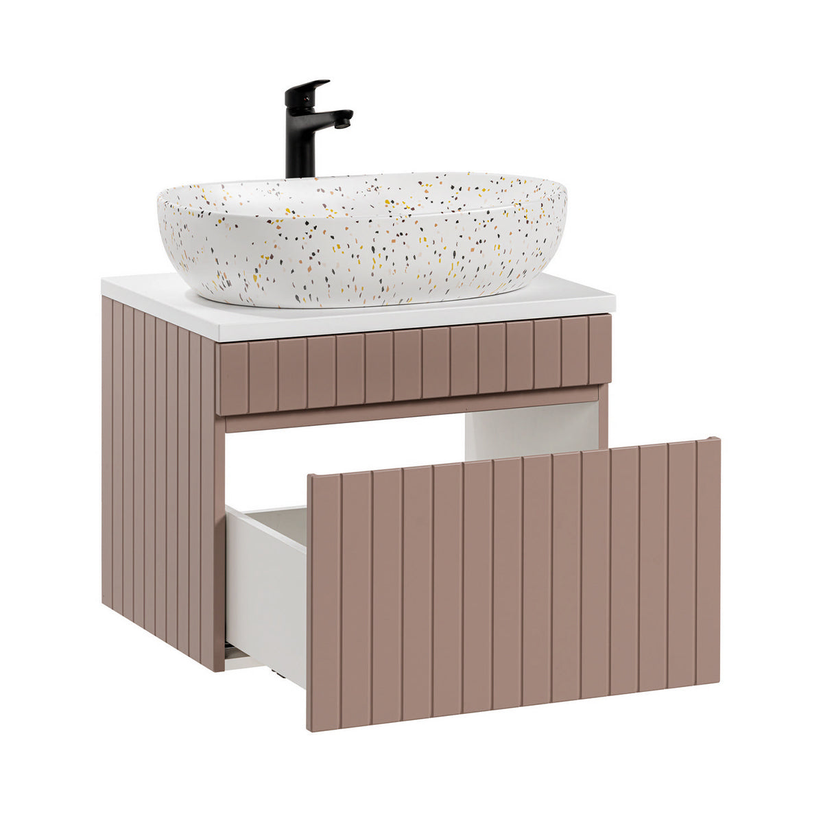Meuble simple vasque 60cm Zelie Rose et Blanc - vue 2