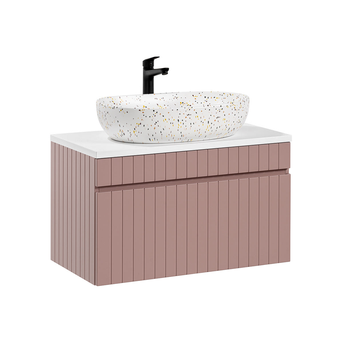 Meuble simple vasque 80cm Zelie Rose et Blanc
