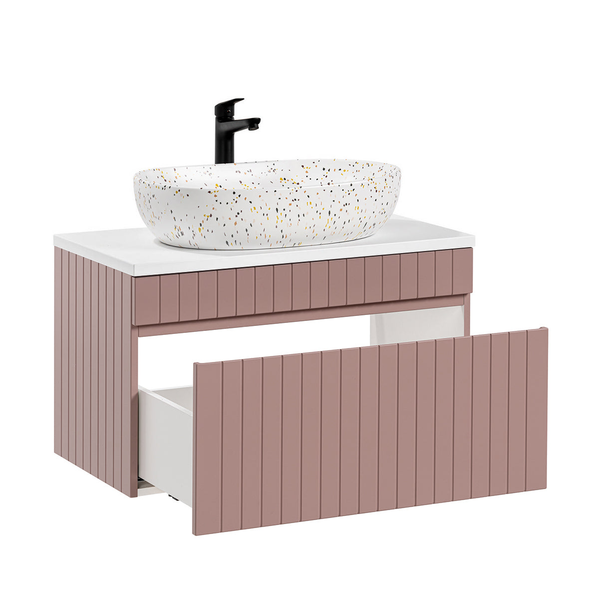Ensemble meuble simple vasque 80cm et colonne Zelie Rose et Blanc - vue 4