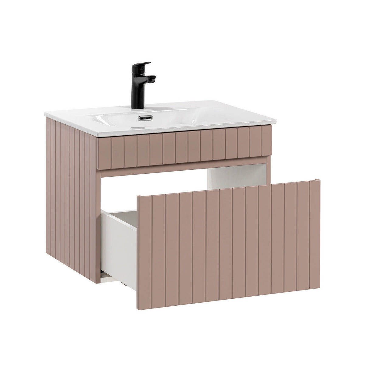 Ensemble meuble simple vasque encastrée 60cm et colonne Zelie Rose - vue 3
