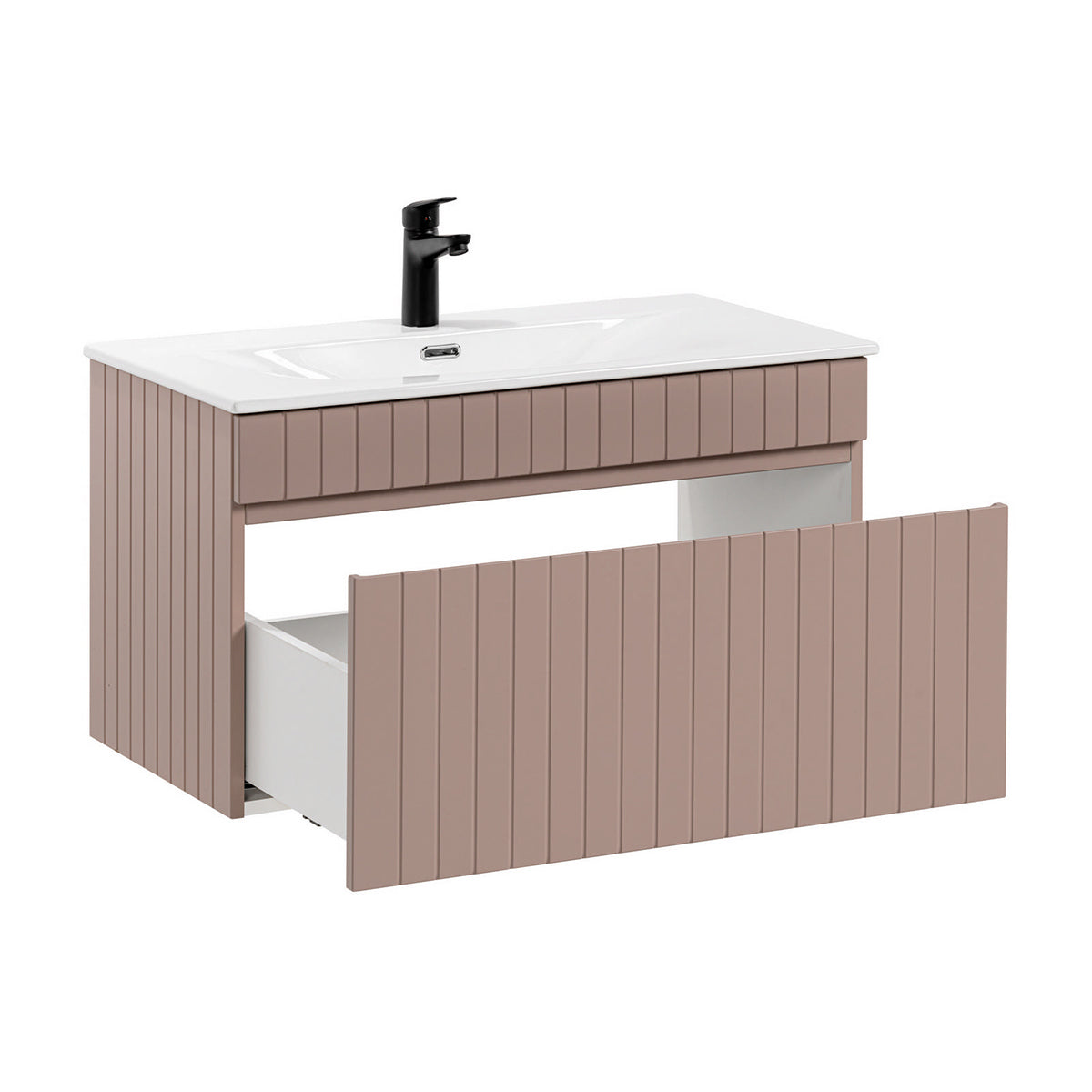 Meuble simple vasque encastrée 80cm Zelie Rose - vue 2