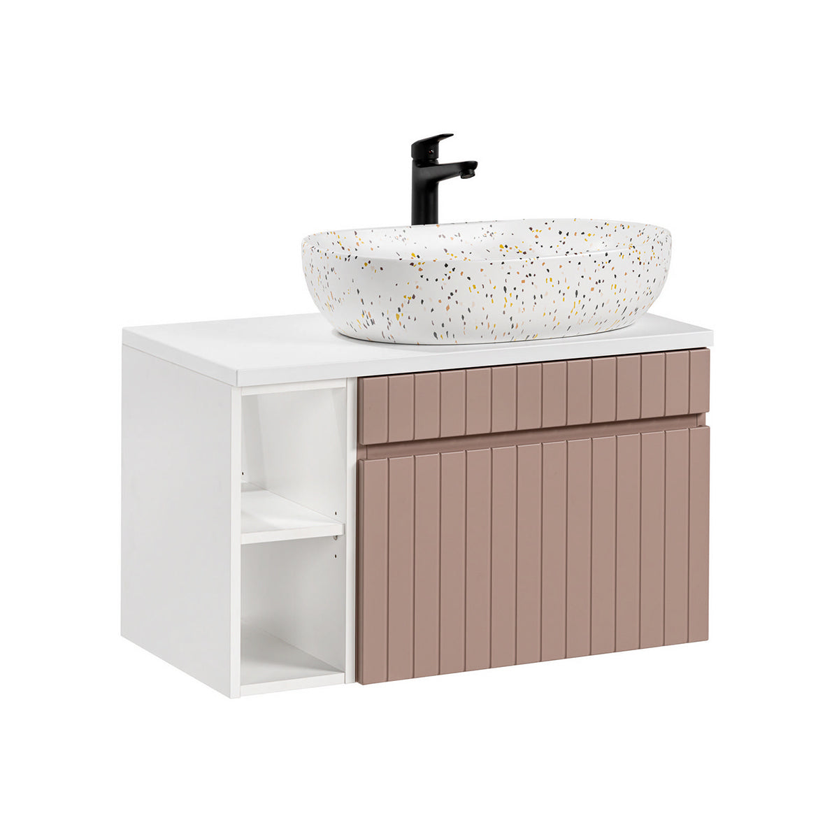 Meuble simple vasque 80cm 2 niches Zelie Rose et Blanc
