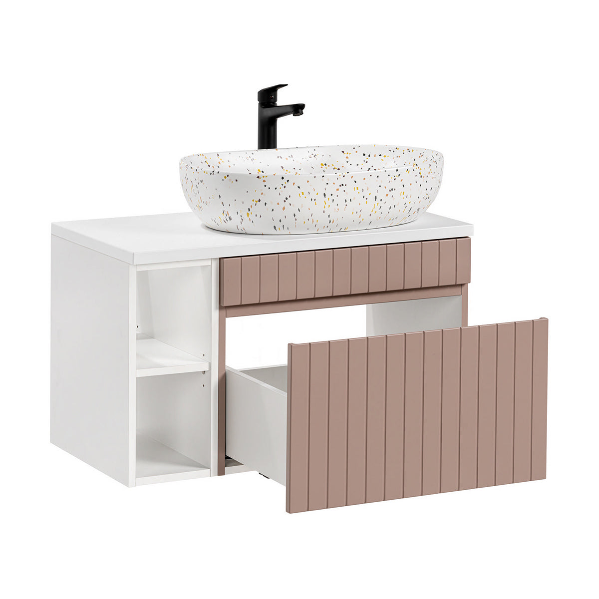 Ensemble meuble simple vasque 80cm 2 niches et colonne Zelie Rose et Blanc - vue 4