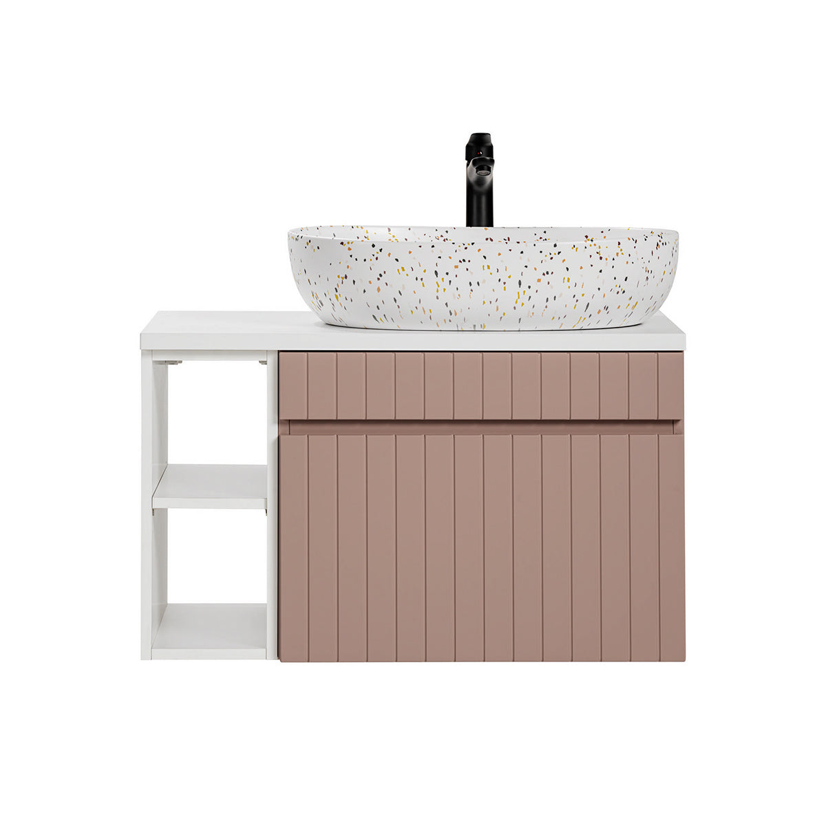 Meuble simple vasque 80cm 2 niches Zelie Rose et Blanc - vue 3