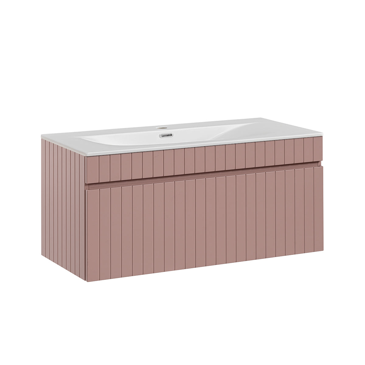 Ensemble meuble simple vasque encastrée 100cm et colonne Zelie Rose - vue 2