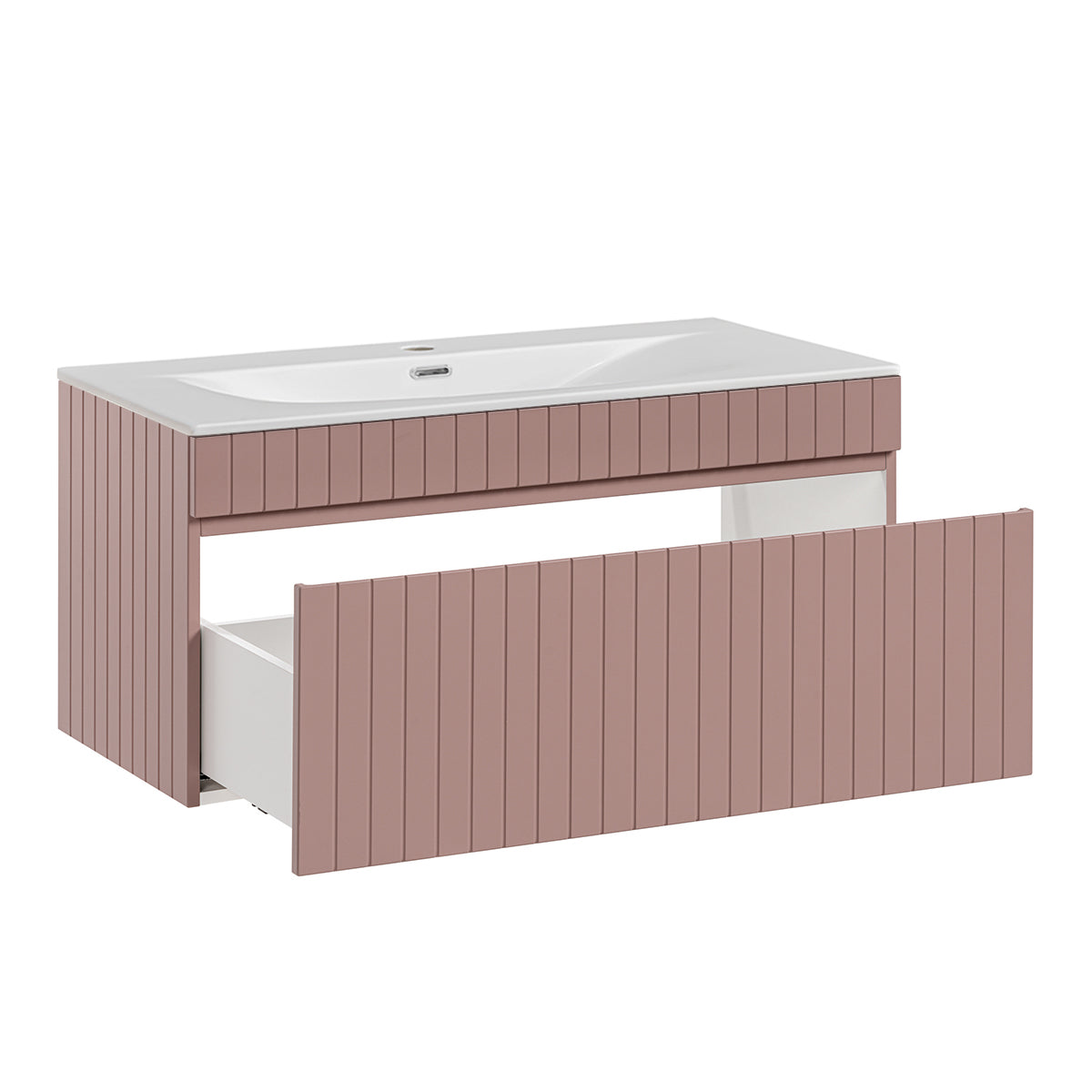 Meuble simple vasque encastrée 100cm Zelie Rose - vue 2
