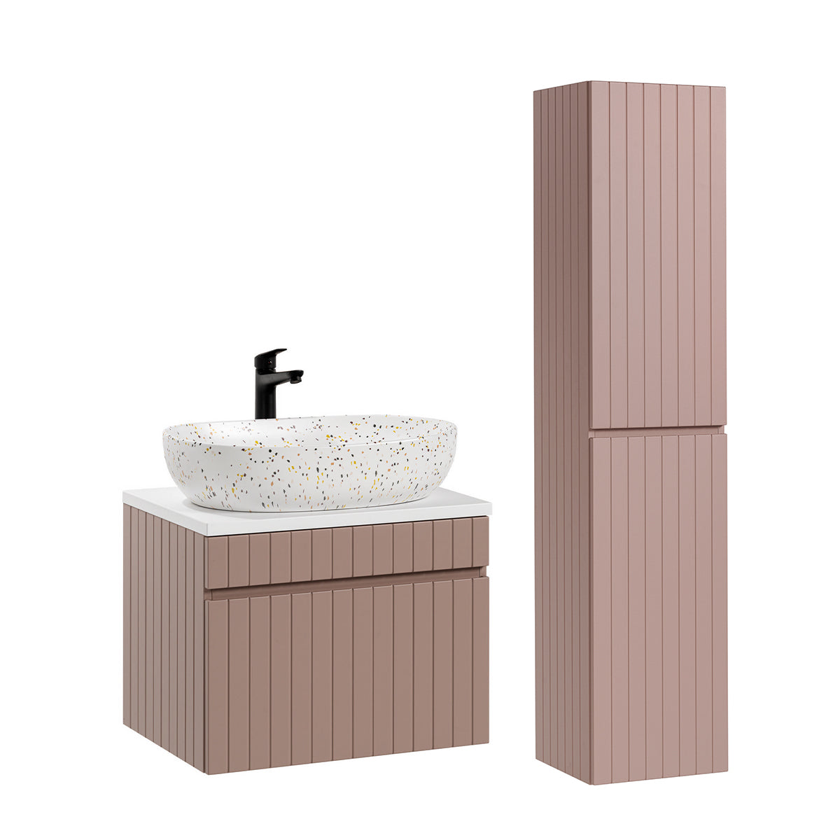 Ensemble meuble simple vasque 60cm et colonne Zelie Rose et Blanc - vue 2