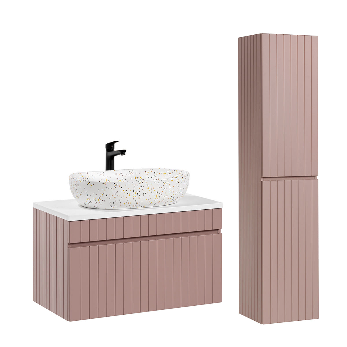 Ensemble meuble simple vasque 80cm et colonne Zelie Rose et Blanc - vue 2