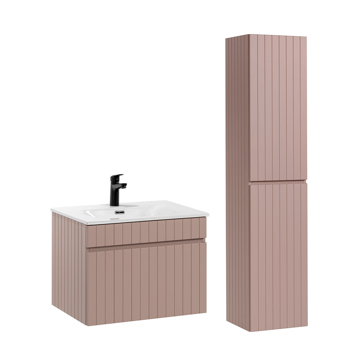 Ensemble meuble simple vasque encastrée 60cm et colonne Zelie Rose